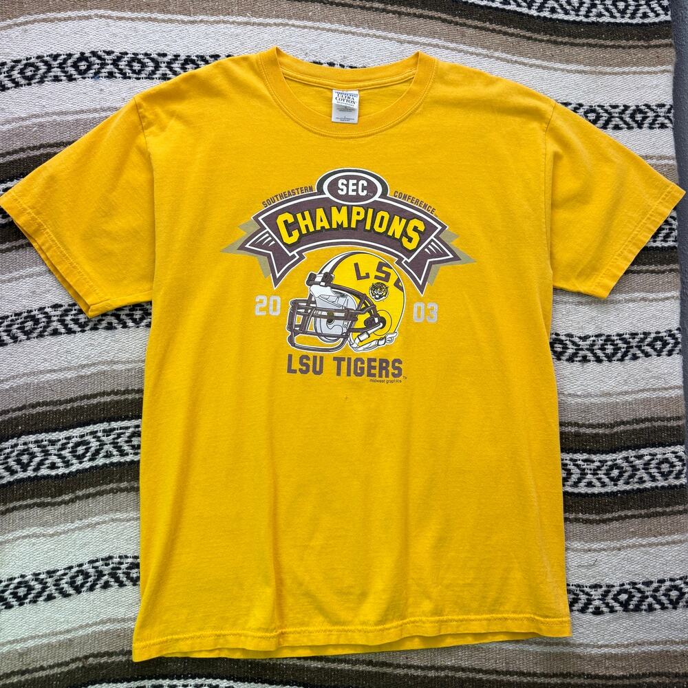 Men's Vintage 2003 LSU Tigers Football SEC Champions Yellow Tee Shirt Sz Large